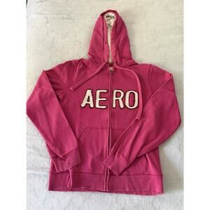 Vintage Y2K Aeropostale Aero Pink‎ Logo Hoodie Zip-up Sweatshirt Sz L